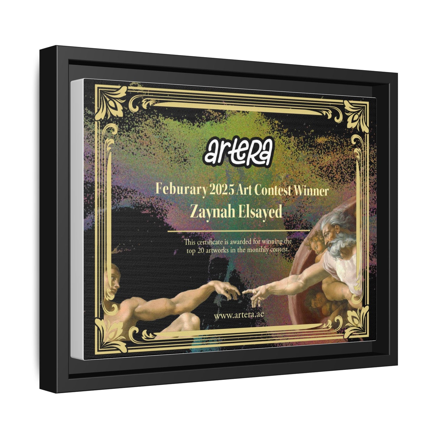 Framed Feb 2025 Art Contest Award Certificate-Zaynah Elsayed